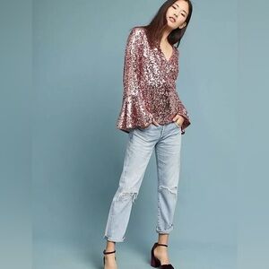Anthropologie Moulinete‎ Soeurs Sequined Bell Sleeve Top- 0